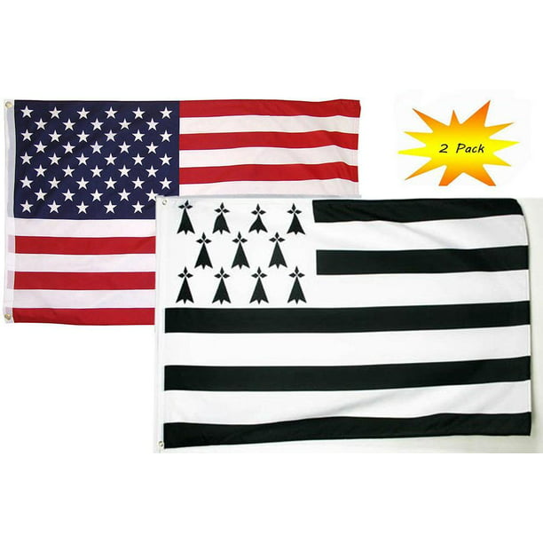 3x5 3’x5’ Wholesale Set 2 Pack USA American & Touraine Province Flag Banner